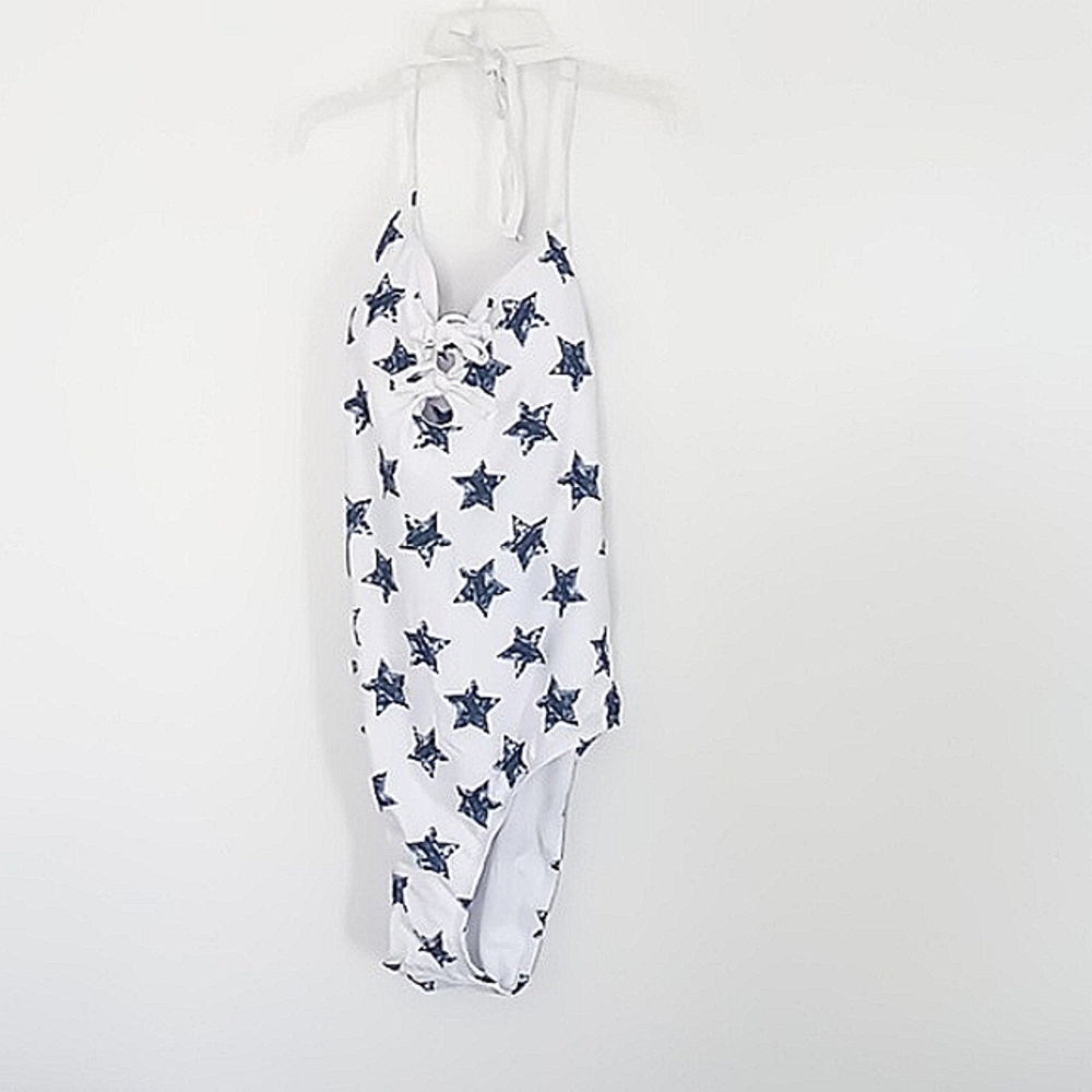 Social Angel One Piece Swimsuit‎ White NEW Women's Size 3X Keyhole Front Stars